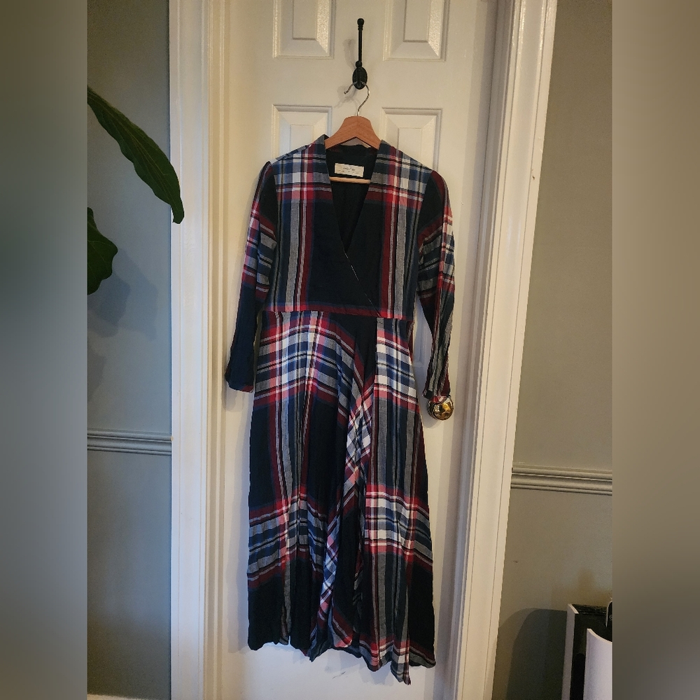 Plaid Midi Dress in Red and Blue